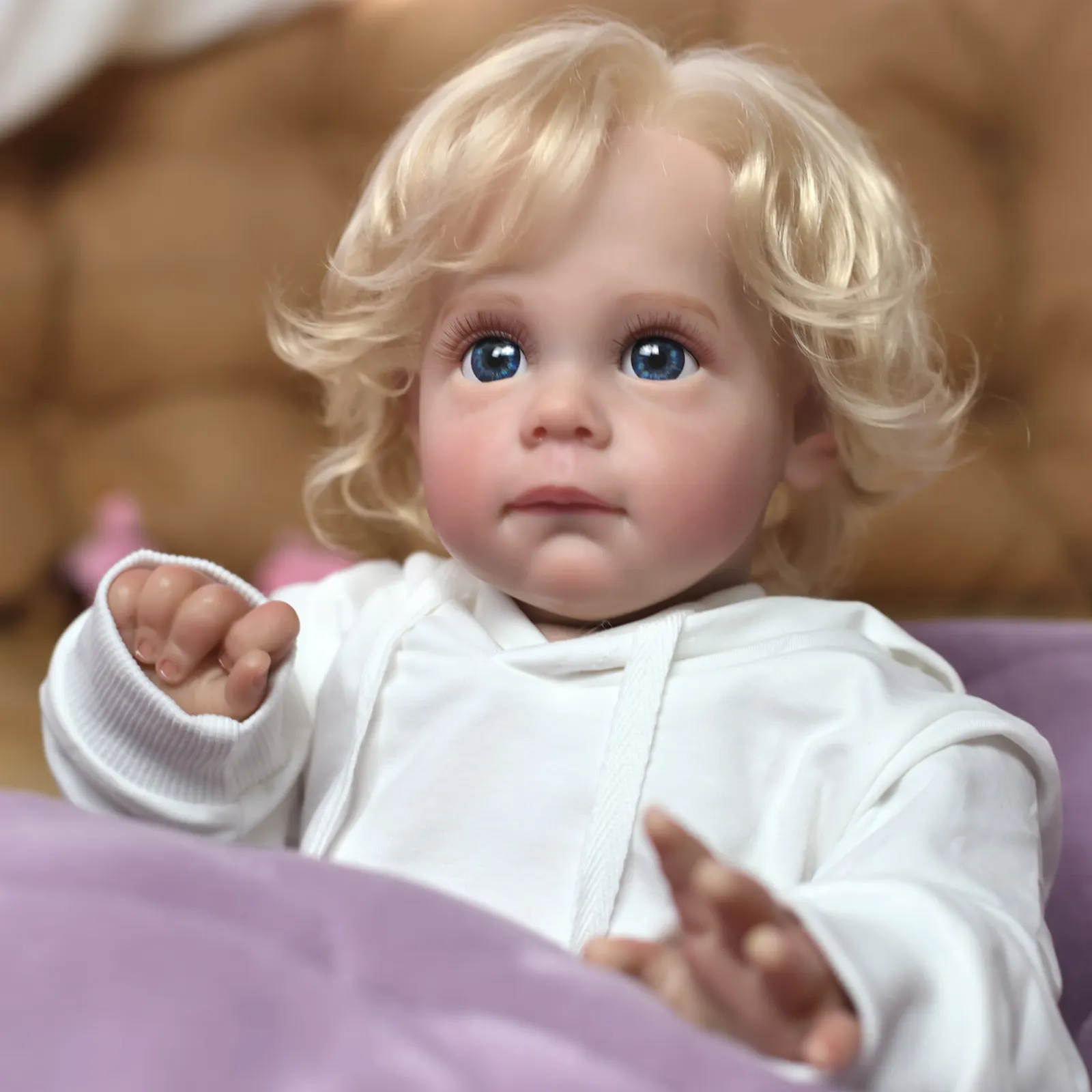 Lifereborn New Design Short Curly Blonde Hair 60cm Reborn Baby Dolls Cute Lifelike Bebe Reborn Dolls For Girls