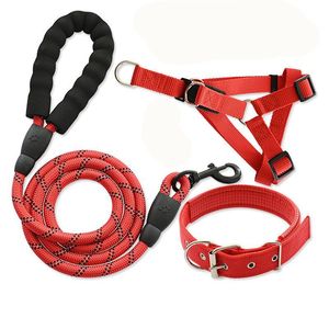 Dog Leash Set Nylon Adjustable <b>Harness</b> Collar Rope For Small Dogs Walking Gear Red - Product Image 1