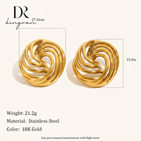 Pendientes Dingran de Acero Inoxidable con Baño de Oro de 18K, Diseño de Escudo Calado, Joyería Geométrica de Moda para Mujer, Venta al por Mayor