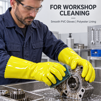 Gants de travail de sécurité en PVC jaune lisse personnalisés, imperméables, résistants à l'huile, doublés de polyester, à manchette longue, pour le nettoyage industriel, vente en gros