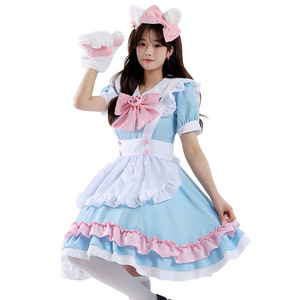 Lindo Disfraz de Sirvienta Estilo Japonés, Azul y Rosa con Volantes, Disfraz de Cosplay de Anime y Manga, Vestido para Juego de Roles, Talla Grande, Lolita para Uso Diario - Product Image 4