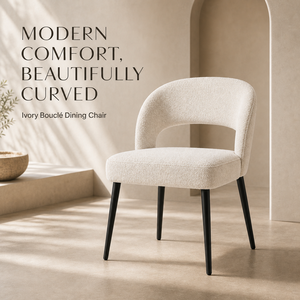 Wholesale Custom <strong>Dining</strong> <strong>Chair</strong> Iron Legs <strong>Mid</strong> <strong>Century</strong> <strong>Modern</strong> Style Ivory Boucl Upholstery Leisure <strong>Chair</strong> for Home Living Rooms - Product Image 1