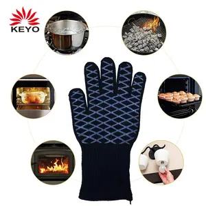 2 Blue Stripes Heat Resistant Kitchen Microwave Oven Gloves and 2