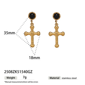 Luxury Stainless Steel Cross Drop Earrings for Women Retro Natural Stone Inlaid Stud Earrings Opal Fashion <strong>High</strong>-<strong>End</strong> <strong>Jewelry</strong> - Product Image 6