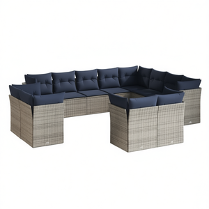 Ensemble de canapés de patio extérieur moderne, 10+ places, gris, en polyrotin, mobilier de jardin au design contemporain - Product Image 1
