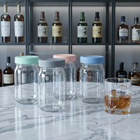 Bocaux à salade en verre à large ouverture de 32 oz avec couvercles en plastique et marquages, bocaux Mason avec récipients intérieurs 2-en-1 pour sauces humides et sèches