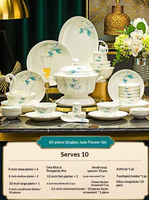 Luxuriöses blaues Blumen-Porzellan-Geschirrset, umweltfreundliches Bone China Tafelservice, spülmaschinen- und ofenfest für Zuhause, Hochzeiten und Gastronomie