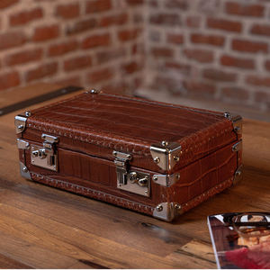 Customizable Genuine Leather Travel Box Trunk for Men's &amp; Women's <strong>Watches</strong> Square Shape <strong>Display</strong> Storage for 8 <strong>Watches</strong> - Product Image 5
