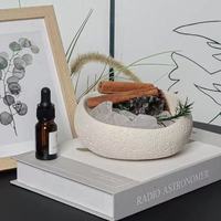 Diffuseur DIY d'huiles essentielles désodorisantes sans alcool, en pot ovale en ciment artisanal, avec pierres de cristal et fleurs séchées, parfum naturel