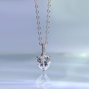 925 <span class=keywords><strong>argent</strong></span> 1 carat amour collier de diamants à haute teneur en carbone 7*7mm Style Simple pendentif coeur clavicule chaîne 40 + 5cm - Product Image 4