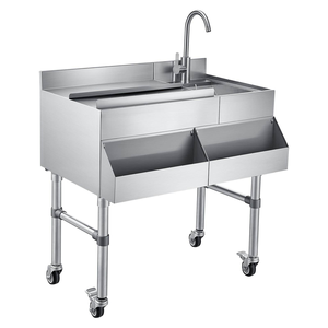 Contenedor de Hielo Comercial con Fregadero y Grifo, Nevera de Acero Inoxidable con Tapa Deslizante y Base para Restaurante, Panadería, Servicios de Catering y Cocina - Product Image 1