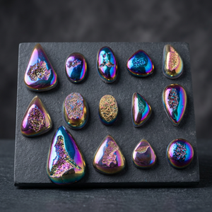 ควอตซ์ดรูซี่เคลือบไทเทเนียมหลากสีธรรมชาติแบบขายส่ง พลอยหลวมจาก MAHNAJ GEMS - Product Image 1