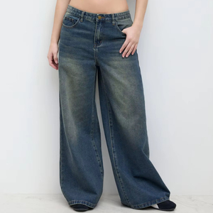 Jeans amples pour femmes, style Y2K, taille basse, jeans larges délavés pour femmes - Product Image 1