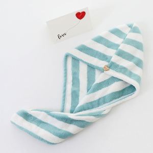 Wholesale Quick Dry Coral Fleece Shower <b>Cap</b> <b>Women</b> Super Absorbent Thickened Wide Stripe Hair Towel Spa Usage for Adults - Product Image 6