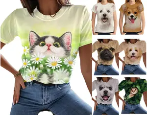 Maglietta girocollo lavorata a maglia carina di alta qualità maglietta personalizzata da donna maglietta 3d con stampa cane gatto