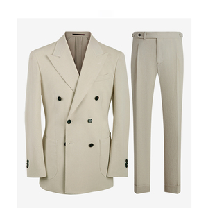 Blazer de tela Seersucker para hombre de alta calidad, trajes de doble botonadura, traje de esmoquin de boda para padrinos de boda, Suite de 2 piezas - Product Image 4
