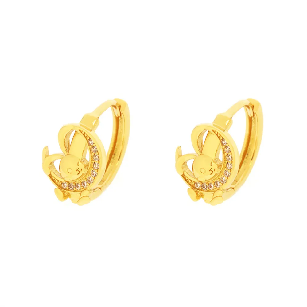 Boucles d'oreilles huggie clair étincelant cz doré mignon lapin accesorios para mujer brass18k oro boucles d'oreilles huggie plaquées or