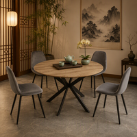 Table Ronde Style Ferme Moderne avec Plateau en Bois Vieilli et Pieds en X Noirs – Personnalisable dans Tous les Styles, Couleurs et Matériaux – Disponible à la Vente
