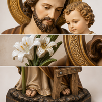 Statue religieuse catholique en résine de Saint Joseph et Jésus, artisanale et peinte à la main, d'une valeur artistique