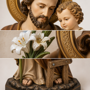 Statue religieuse catholique en résine de Saint <span class=keywords><strong>Joseph</strong></span> et Jésus, artisanale et peinte à la main, d'une valeur artistique - Product Image 6