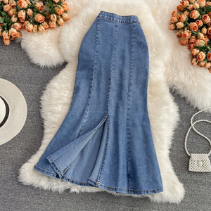Jupe sirène élastique fendue en denim à volants, coupe ajustée, <span class=keywords><strong>mi</strong></span>-longue, séchage rapide, nouvelle collection été pour femme 131 - Product Image 2