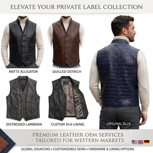 OEM <strong>Men's</strong> Luxury Business Style <strong>Sheepskin</strong> Croc Embossed Vest Custom Exotic Texture Fit Sleeveless Stand Collar Leather Waistcoat - Product Image 6