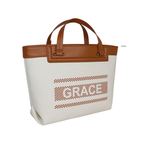 Bolso Tote de Lona y Cuero con Rayas en Contraste de Color, Popular en 2026, de Gran Capacidad, para Llevar en la Mano o al Hombro - Product Image 1