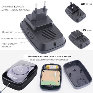 Sonnette de <span class=keywords><strong>porte</strong></span> sans fil LED étanche A10 avec prise EU, portée de 300 m, sonnette intelligente avec batterie, 1 bouton, 2 récepteurs - Product Image 5