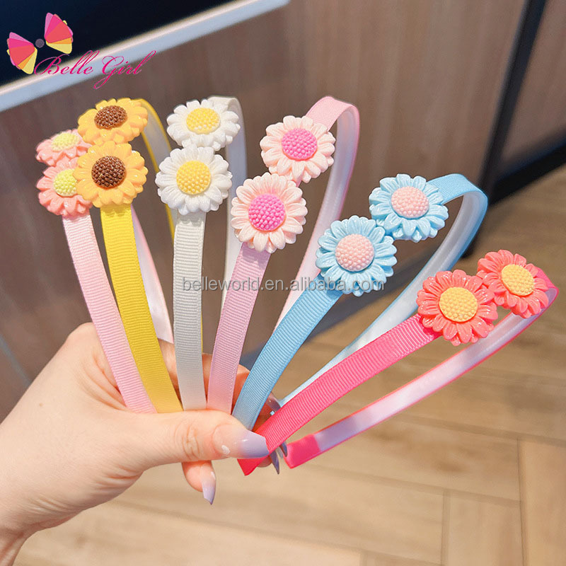 Belleworld Factory Price Many Style Kids Cartoon Hairband Sunflower Daisy Headband Large In Stock Hair Hoop For Girls Summer