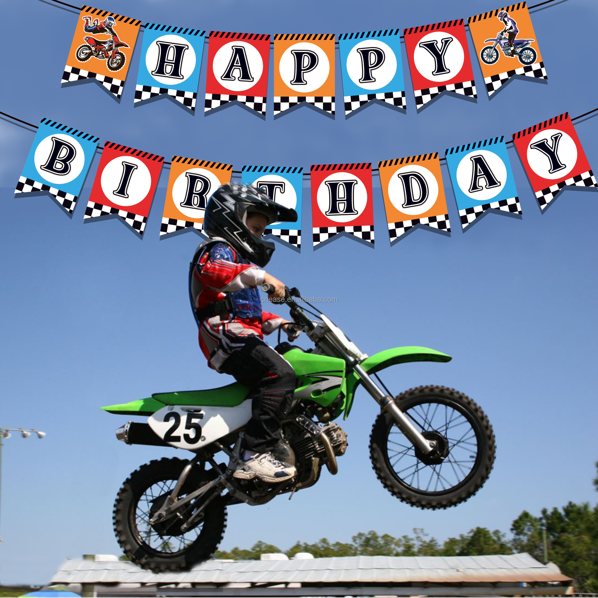 Dirtbike-Geburtstagsbanner Set – 3-teilig Für Motocross-Partys Von Jungs