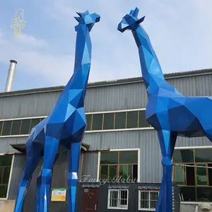 Наружное украшение современная статуя животных в натуральную величину Геометрическая скульптура жирафа из нержавеющей стали