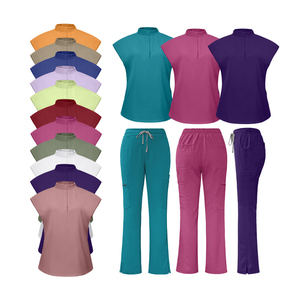 Logo personalizado Color brillante azul real Beige cómodo mujeres enfermería Scrub conjuntos Jogger pantalones Flare pierna pantalones Scrubs uniformes - Product Image 1