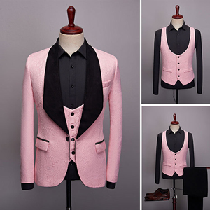 Jacquard châle revers <span class=keywords><strong>homme</strong></span> costume marié <span class=keywords><strong>mariage</strong></span> hommes Blazer garçons d'honneur costumes 3 pièces veste gilet pantalon cravate - Product Image 3