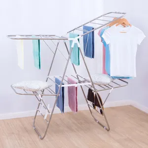 拡張可能な調整可能な折りたたみ式衣類乾燥スタンドアップ折りたたみ式ランドリーラックハンガー