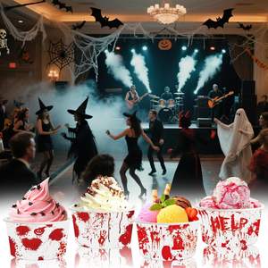 24Pcs Halloween Bloody Treat Ice Cream Cups Creepy Bloody Handprint Footprint Design Snack Cups Zombie Vampire Paper Bowls - Product Image 2