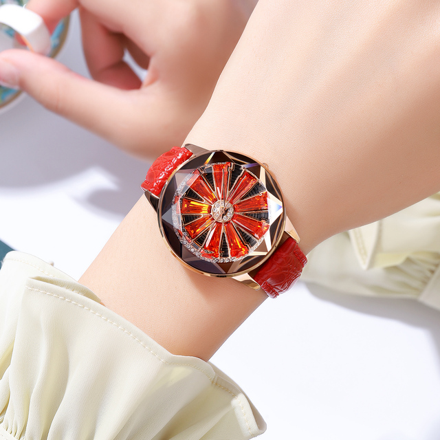 SKMEI 2184 Rotating Dial Elegant Lady Wristwatch Leather Strap 30m Waterproof Spin Reloj
