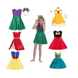 Nouvelle mode d'été <span class=keywords><strong>sirène</strong></span> dessin animé mignon violet et vert imprimé sans manches enfants enfants <span class=keywords><strong>petite</strong></span> fille robe princesse Costume - Product Image 1