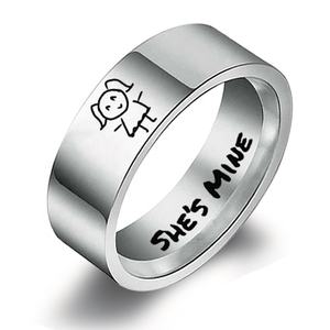 Roestvrijstalen Vingerring Gegraveerd Met Hij Is Van Mij/Zij Is Van Mij Bijpassende Ringen Maat 6-13 Zilveren Beloftering Voor Koppels - Product Image 3