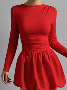 Abito a trapezio con spalle scoperte <span class=keywords><strong>e</strong></span> maniche a sbuffo, vestito da festa aderente a maniche lunghe in poliestere elasticizzato per donna, <span class=keywords><strong>Nero</strong></span> Bianco <span class=keywords><strong>Rosso</strong></span> - Product Image 6