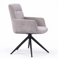 Fauteuil moderne à dossier haut en tissu gris foncé avec base pivotante à 4 pieds en métal noir pour salon, cuisine, salle à manger