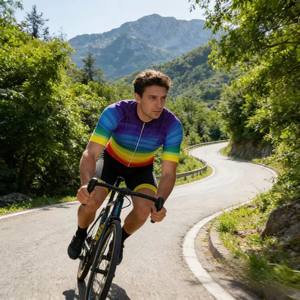 <b>Rainbow</b> Striped Printed Windproof Breathable Waterproof UV Protection Quick Dry Full Zipped Printed Short Sleeve Cycling Jersey - Product Image 6