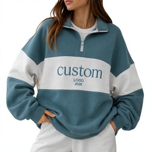 Sudadera deportiva de punto con cuello y media cremallera para mujer, talla grande, con bloques de color, bordado de algodón y logotipo personalizado, modelo 2026 - Product Image 2