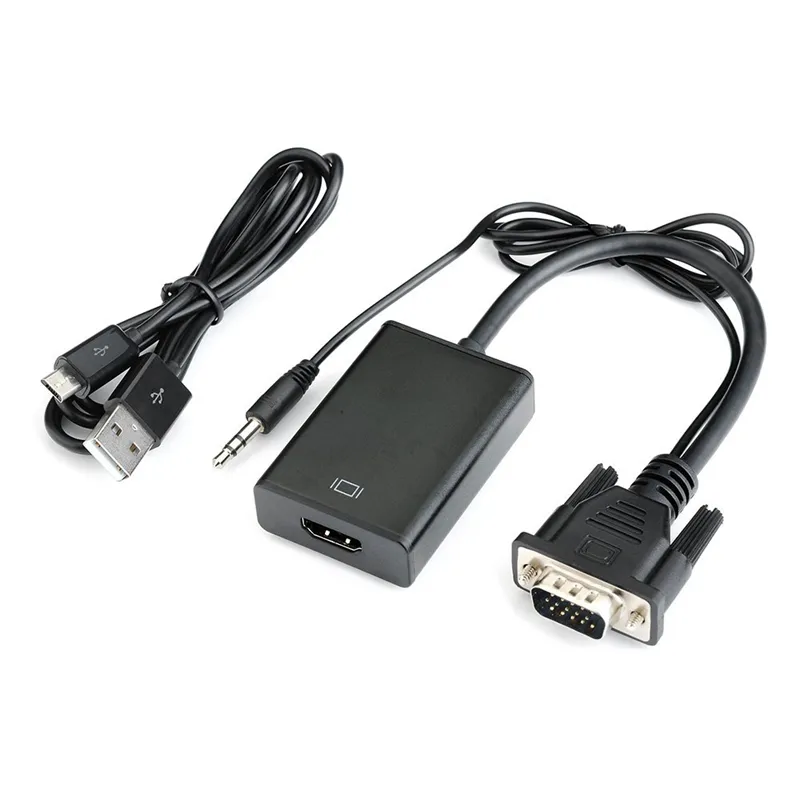 Fabrication 1080P VGA vers HDMI HD vidéo ordinateur TV câble adaptateur convertisseur avec prise audio stéréo 3.5MM câble d'alimentation USB