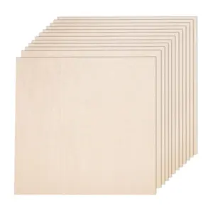 12 Pack for Crafts Plywood with Unfinished Squares Wood Boards for Laser Cutting, Architectural Models, Staining