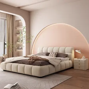 غرفة نوم NOVA مصنوعة من النسيج حجم الملك سرير للكبار مزدوج سرير منضدة إطار سرير إيطالي نمط كريم للشقق