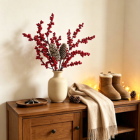 53 cm lange, künstliche Weihnachtszweige mit roten Beeren und schneeweißen Tannenzapfen, hohe Vase, festliche Tischdekoration, umweltfreundliche Dekoration