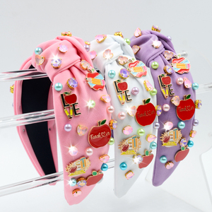 Nueva <span class=keywords><strong>Diadema</strong></span> de Tela de Alta Calidad para el Regreso a Clases, 13 CM, con Perlas y Diamantes de Imitación, Accesorio de Aleación con Diseño de Manzana, Accesorios Personalizados para el Cabello - Product Image 2