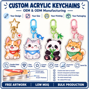 Llaveros Acrílicos de Dibujos Animados, Diseños de Perros, Gatos y Pandas, Adornos Coloridos, Clips Ligeros, Recuerdo, OEM, ODM - Product Image 4