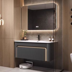 Appesa a parete moderna Design semplice fabbrica direttamente all'ingrosso <span class=keywords><strong>bagno</strong></span> vanità galleggiante con specchio a LED - Product Image 6