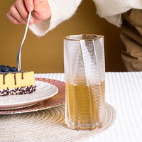 Verre à boire en cristal fait main avec bordure dorée, forme octogonale, transparent, pour eau, jus, cocktail, vaisselle de table